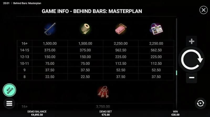 Behind Bars Masterplan - skrini yenye malipo ya papo hapo ya Instant Win